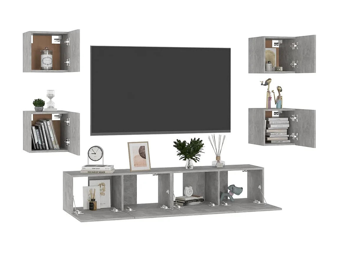 Set di Mobili Porta TV | Armadietti TV 6 pz Grigio Cemento in Legno Multistrato