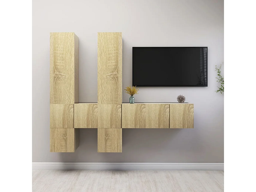 7-delige Tv-meubelset bewerkt hout sonoma eikenkleurig NL92340