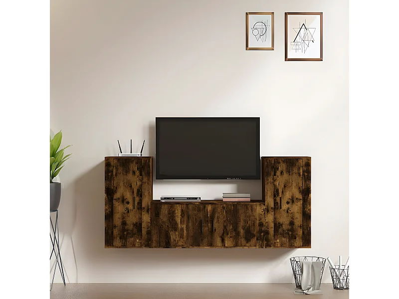 3-tlg. TV-Schrank-Set,TV-Möbel Räuchereiche Holzwerkstoff -gkd678012