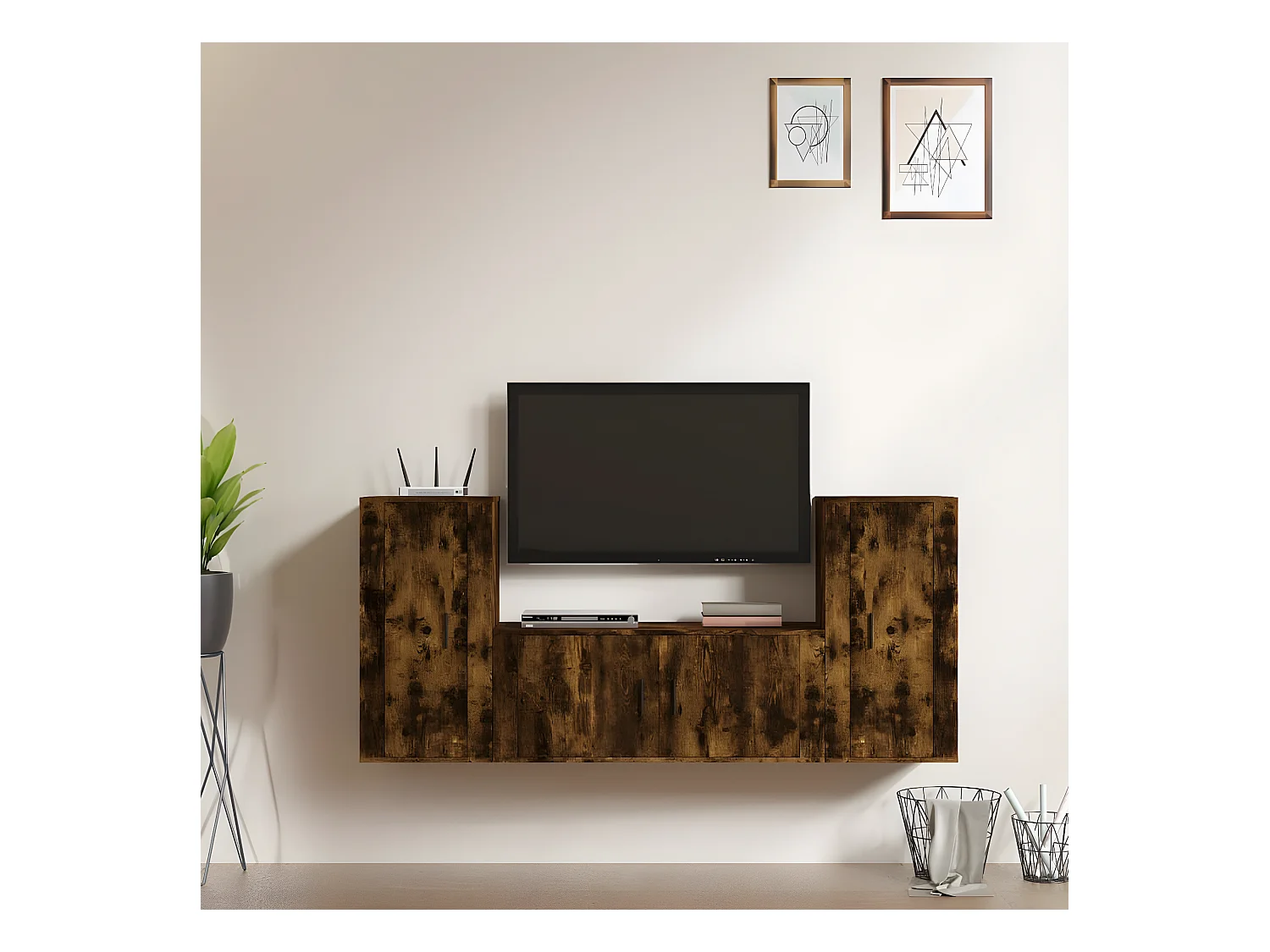 3-tlg. TV-Schrank-Set,TV-Möbel Räuchereiche Holzwerkstoff -gkd678012