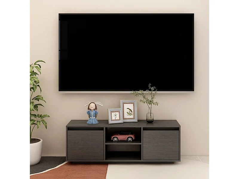 Meuble TV Gris 110x30x40 cm Bois de pin massif BE19017
