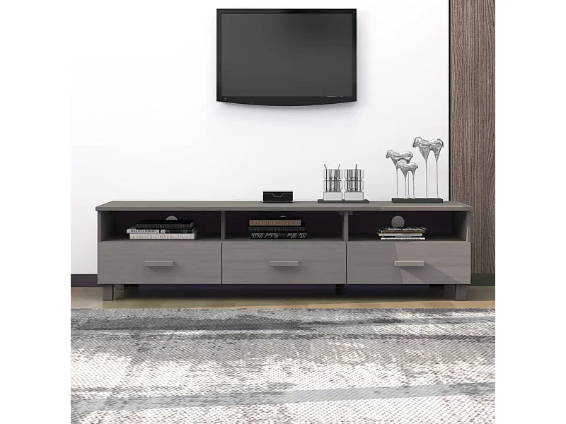 Meuble TV HAMAR Gris 158x40x40 cm Bois massif de pin BE39101
