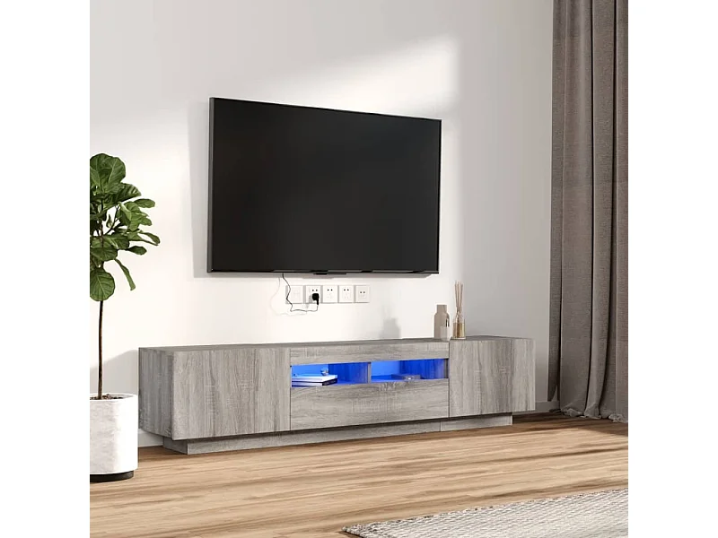 2-tlg. TV-Schrank-Set,TV-Möbel LED-Leuchten Grau Sonoma Holzwerkstoff -gkd159721