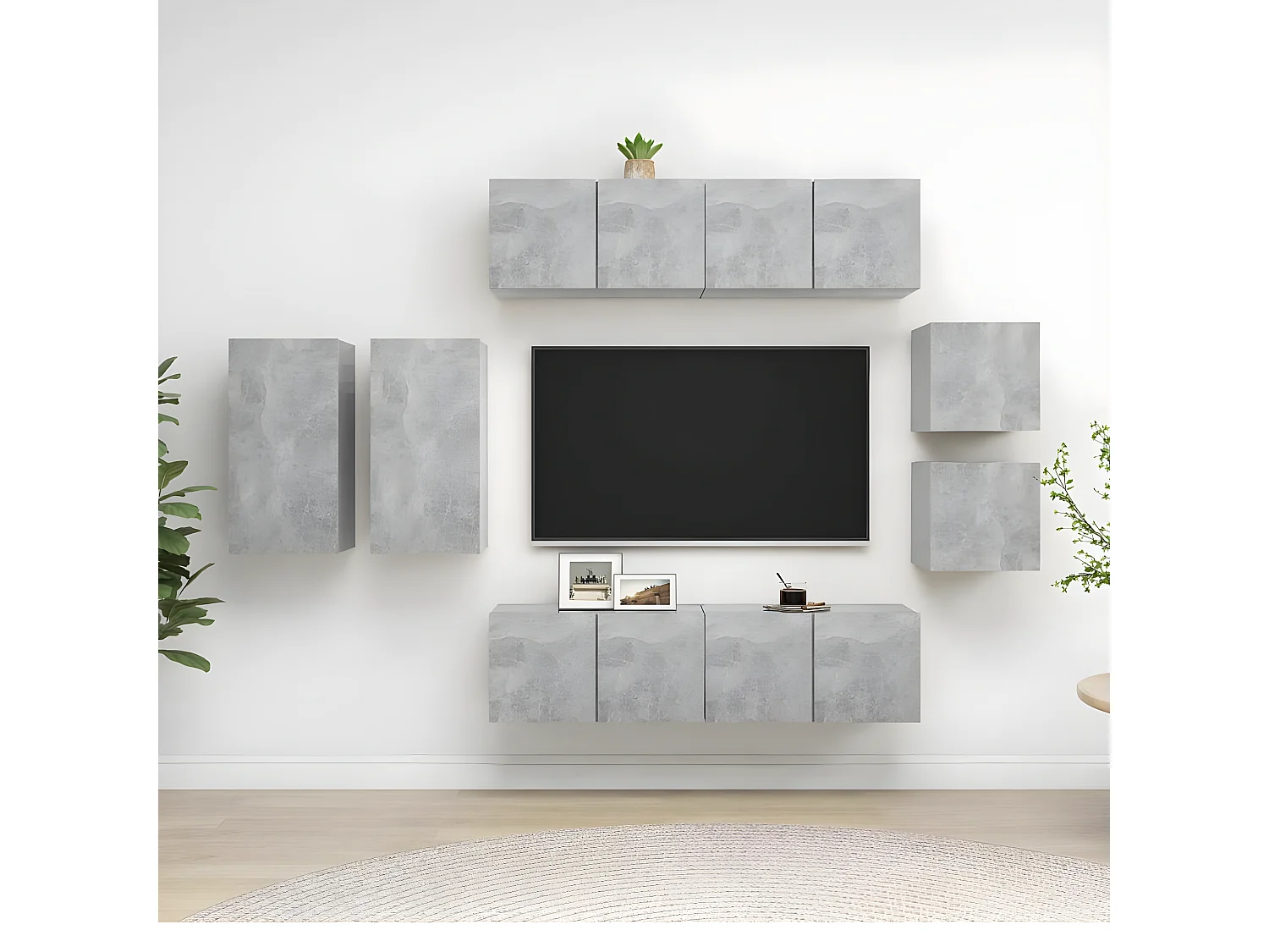 Set di Mobili Porta TV | Armadietti TV 8 pz Grigio Cemento in Legno Multistrato