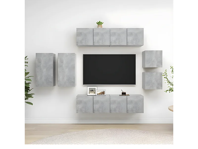 Set di Mobili Porta TV | Armadietti TV 8 pz Grigio Cemento in Legno Multistrato