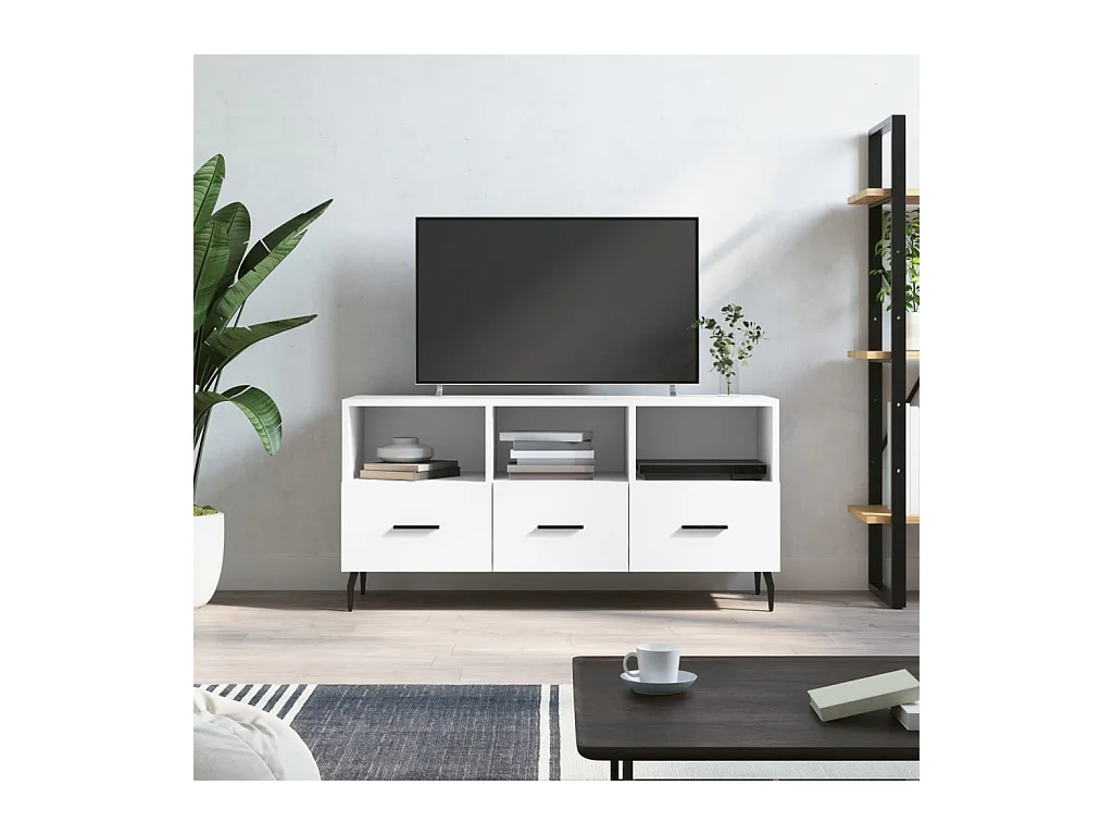 Meuble TV blanc 102x36x50 cm bois d'ingénierie BE75088