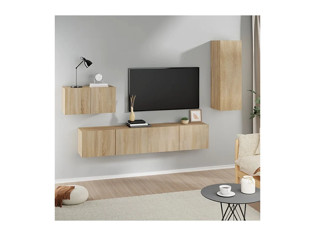 4-tlg. TV-Schrank-Set,TV-Möbel Sonoma-Eiche Holzwerkstoff -gkd28602