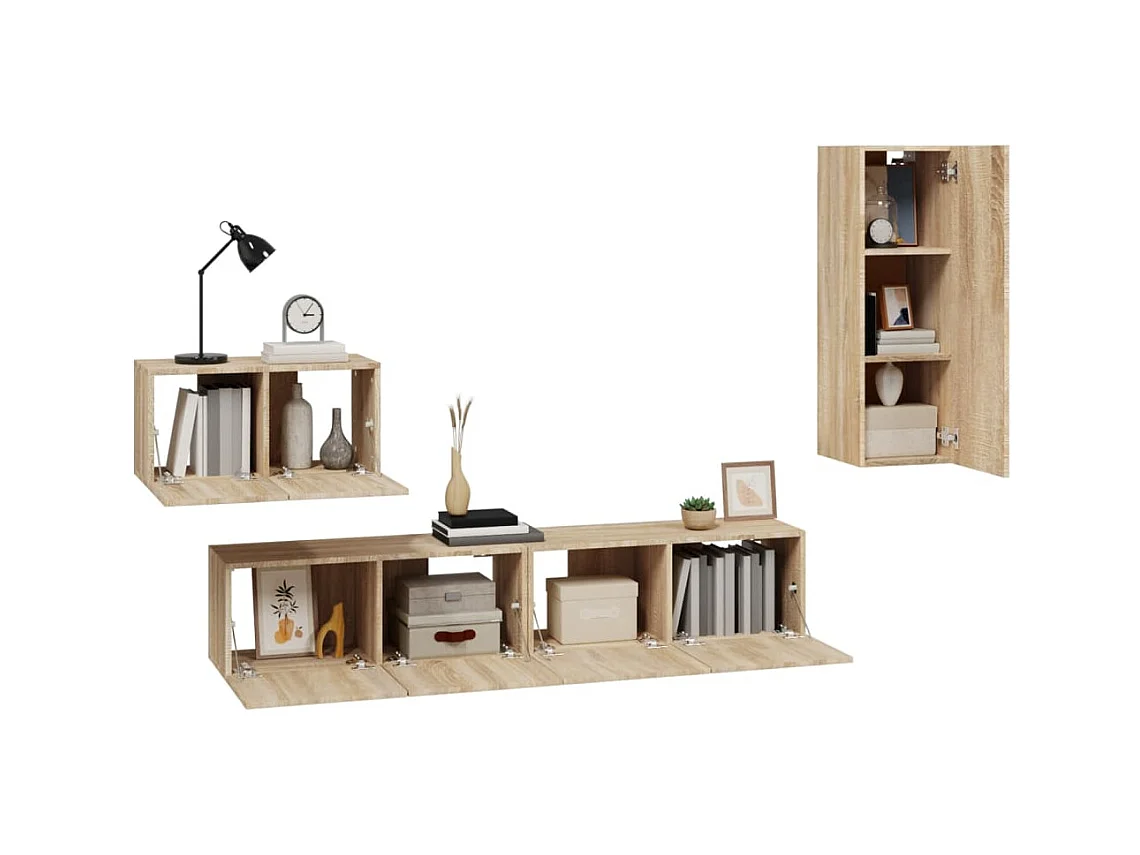 4-tlg. TV-Schrank-Set,TV-Möbel Sonoma-Eiche Holzwerkstoff -gkd28602