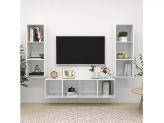 Kauf Unique 3-tlg. TV-Schrank-Set,TV-Möbel Hochglanz-Weiß Holzwerkstoff -gkd943767