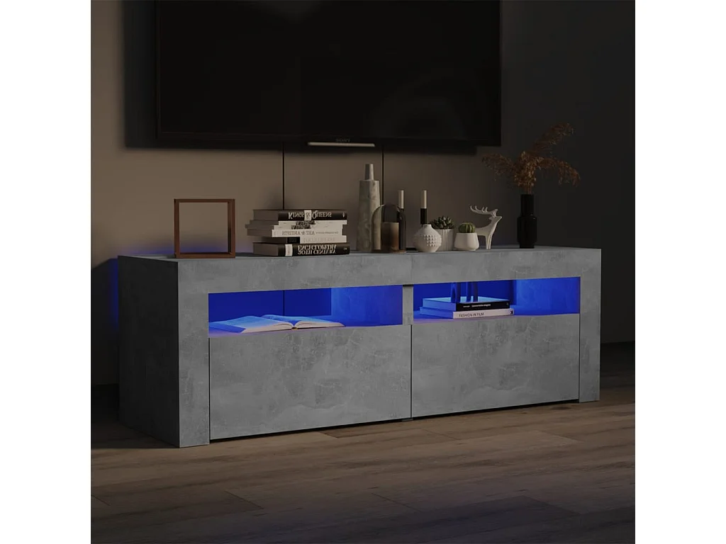 Meuble TV avec lumières LED gris béton 120x35x40 cm BE48708