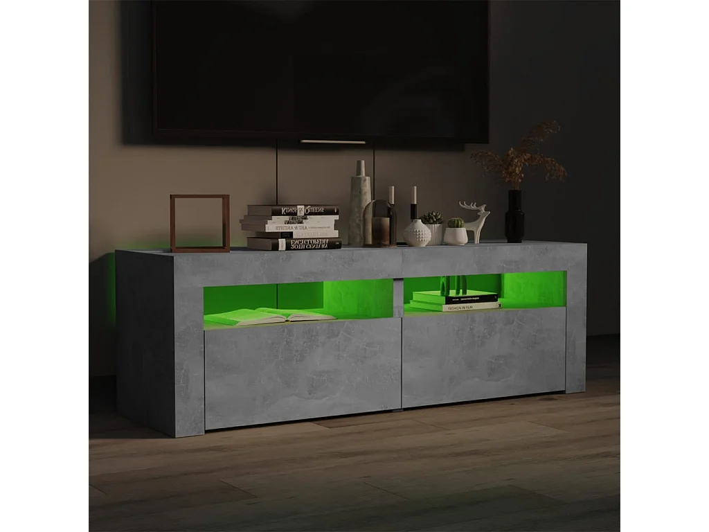 Meuble TV avec lumières LED gris béton 120x35x40 cm BE48708