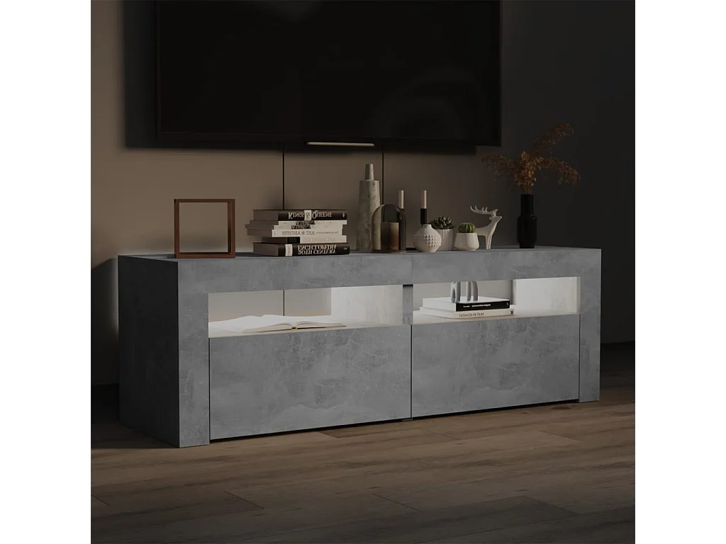 Meuble TV avec lumières LED gris béton 120x35x40 cm BE48708
