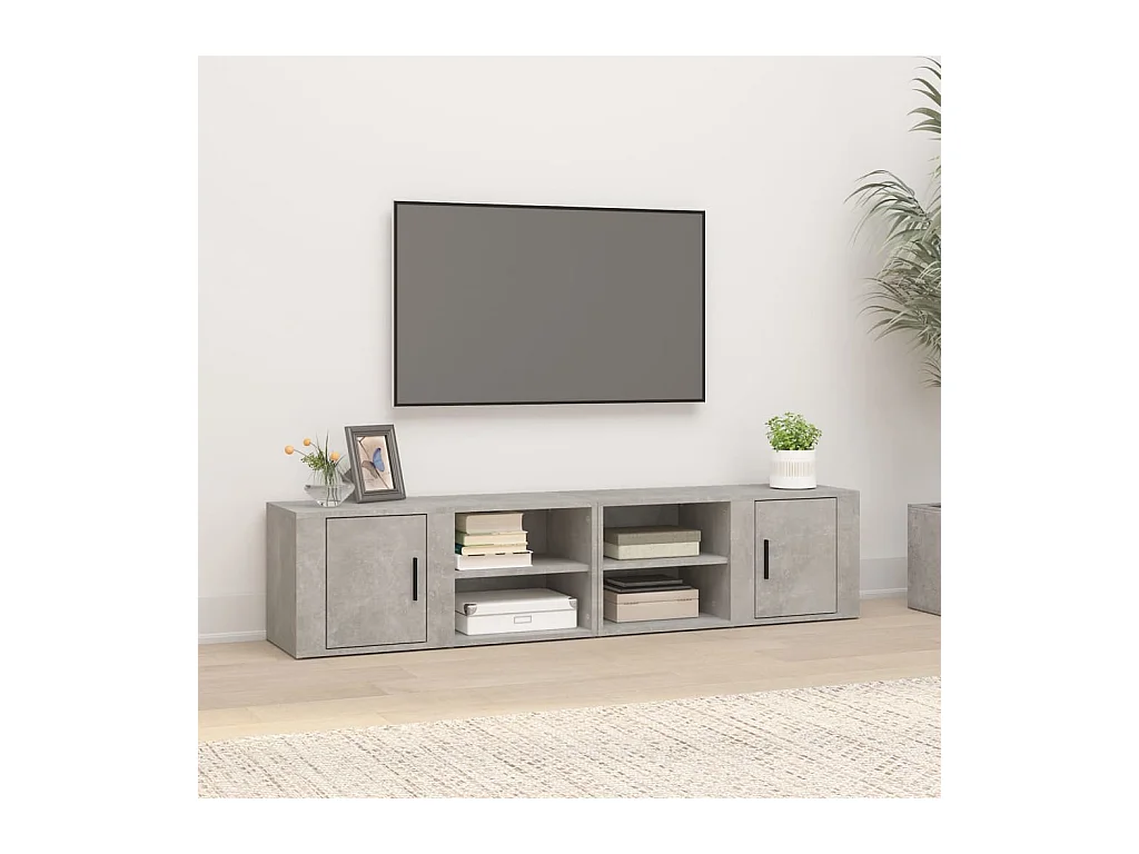2 pcs Meubles TV Gris béton 80x31,5x36 cm Bois d'ingénierie BE10419