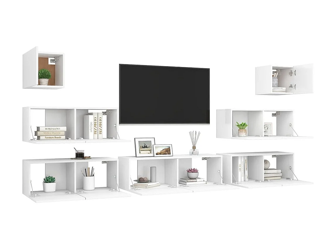 7-tlg. TV-Schrank-Set,TV-Möbel Weiß Holzwerkstoff -gkd922341