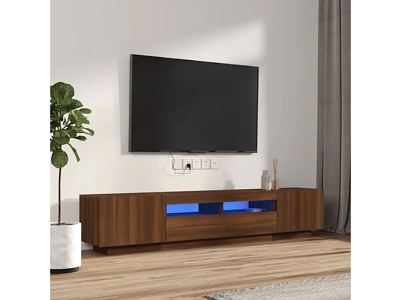 2-tlg. TV-Schrank-Set,TV-Möbel LED-Leuchten Braun Eiche Holzwerkstoff -gkd765964