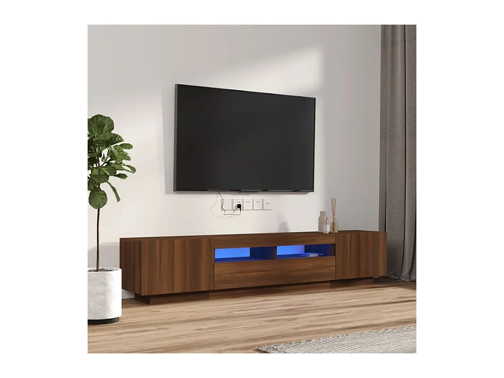 2-tlg. TV-Schrank-Set,TV-Möbel LED-Leuchten Braun Eiche Holzwerkstoff -gkd765964