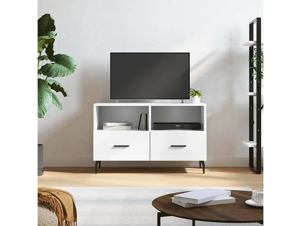 Meuble TV Blanc 80x36x50 cm Bois d'ingénierie BE53063