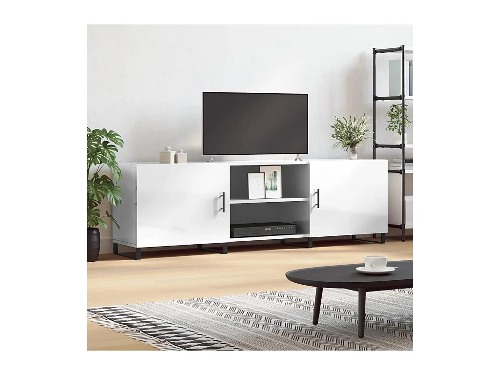 Meuble TV blanc brillant 150x30x50 cm bois d'ingénierie BE55125