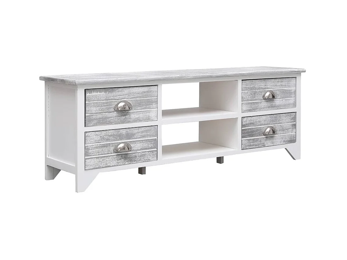 Tv-meubel 108x30x40 cm massief paulowniahout wit en grijs NL114557