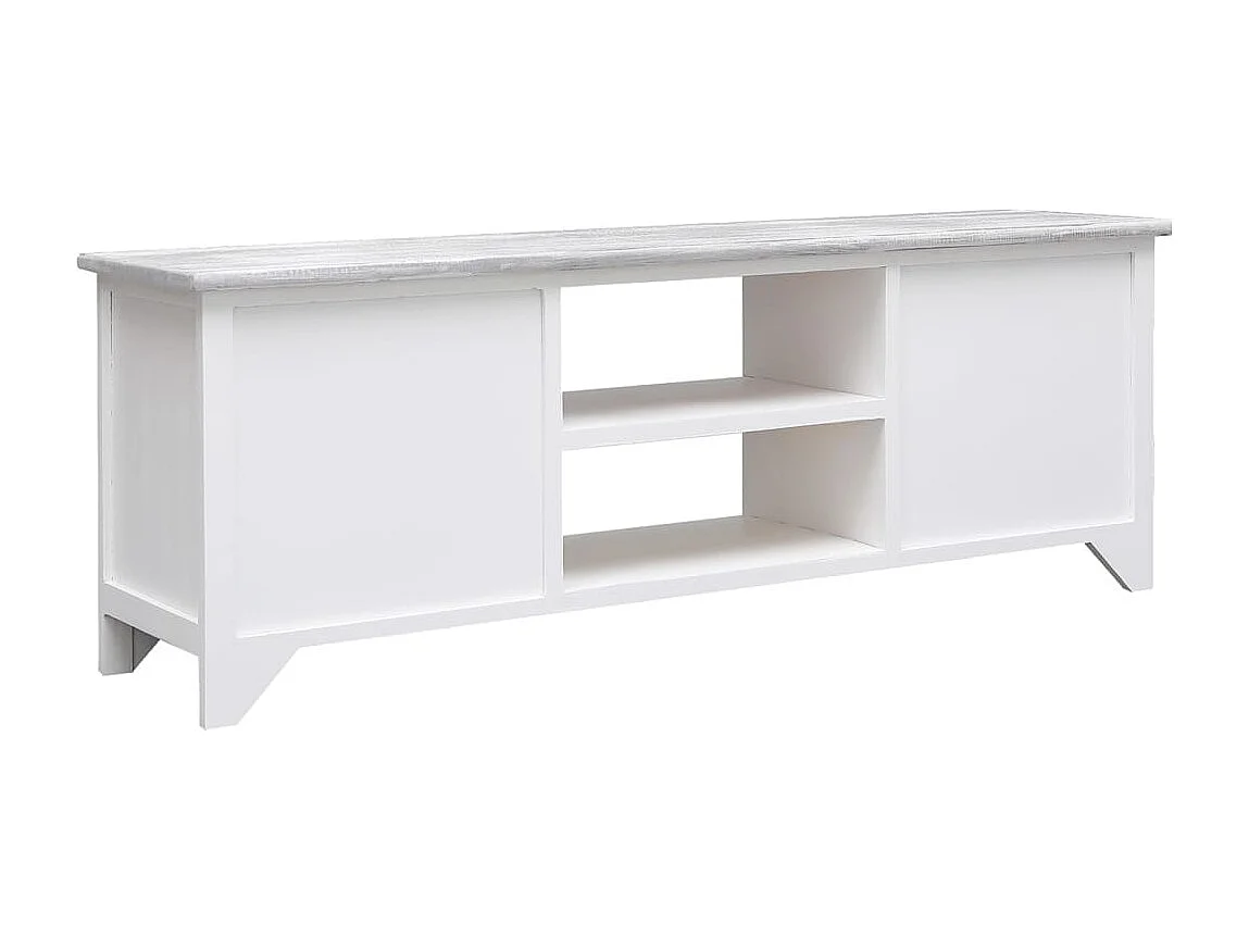 Meuble TV Blanc et gris 108x30x40 cm Bois de Paulownia solide BE16799
