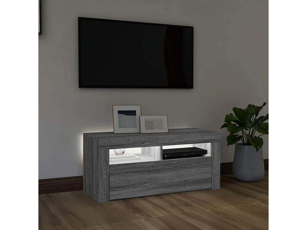 Meuble TV avec lumières LED Sonoma gris 90x35x40 cm BE42179