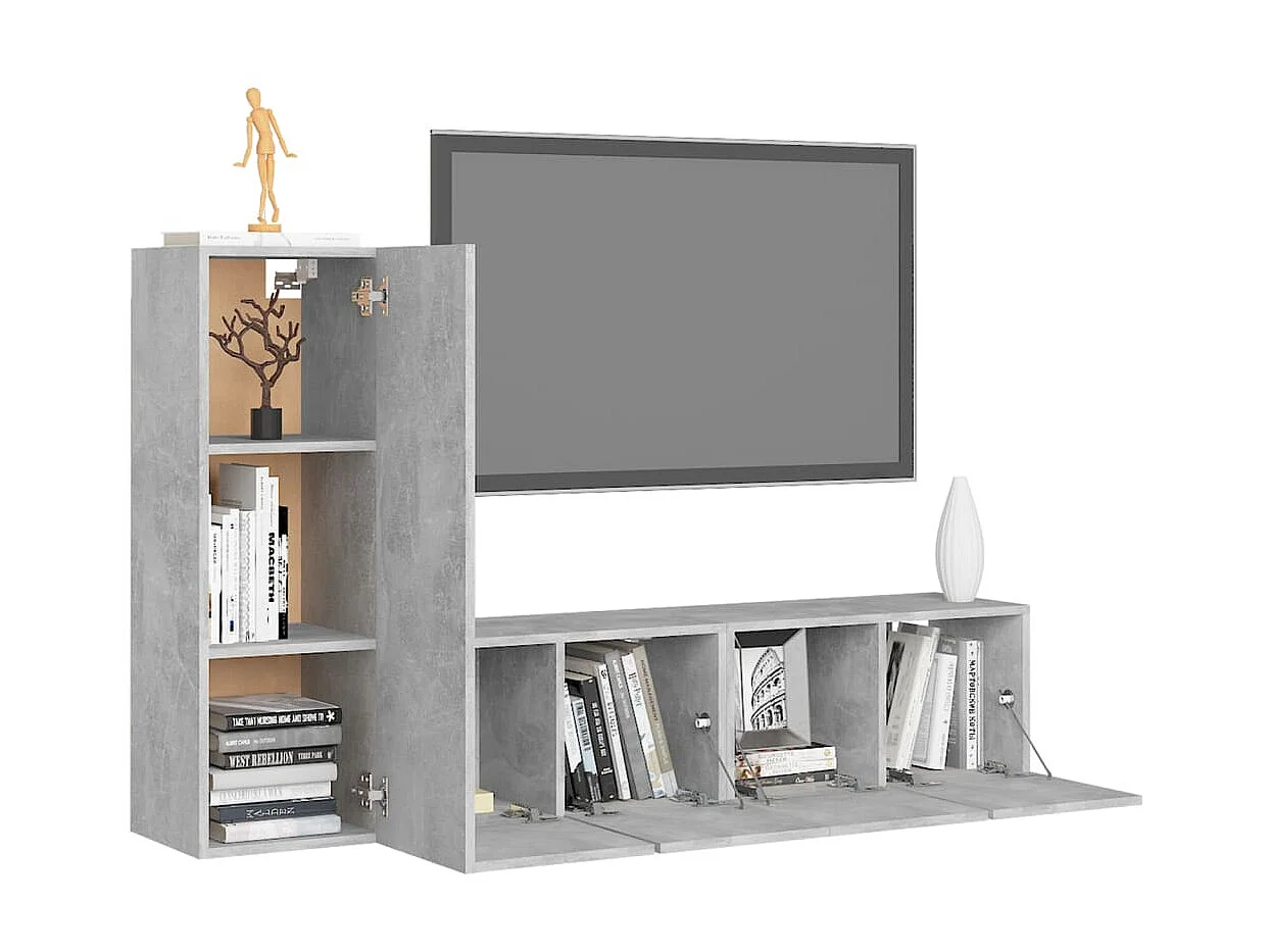 3-tlg. TV-Schrank-Set,TV-Möbel Betongrau Holzwerkstoff -gkd100802