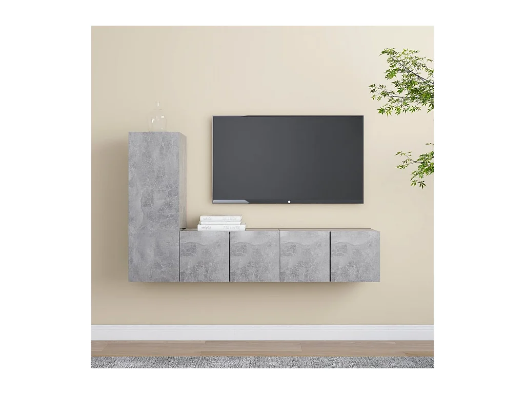 Set Muebles para TV TV 3 pzas madera ingeniería gris hormigón ES50165
