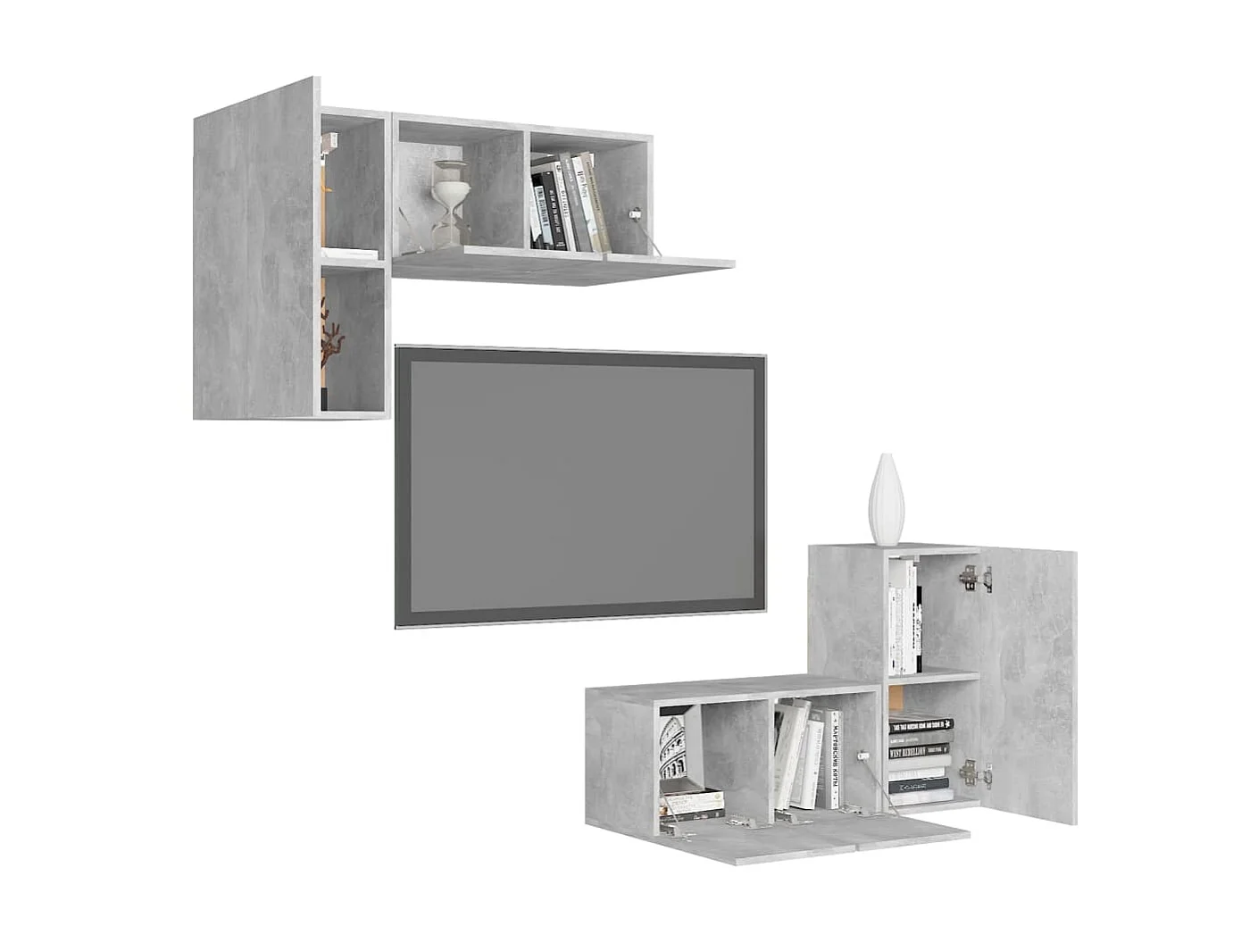 Set Muebles para TV TV 4 pzas madera ingeniería gris hormigón ES34574