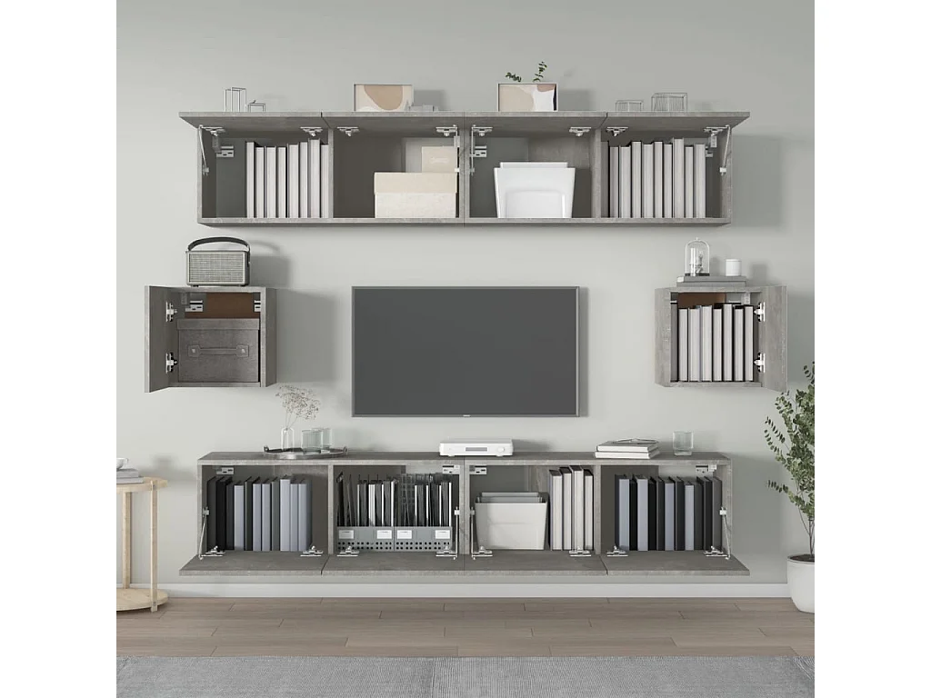 Meubles TV 6 pcs BEis béton Bois d'ingénierie BE35623