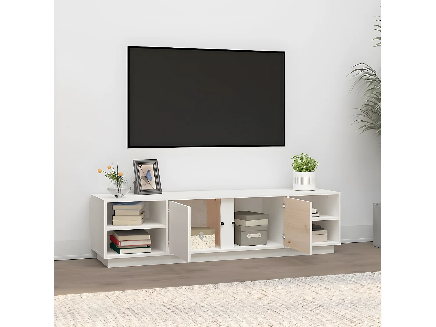 TV-Schrank,TV-Möbel Weiß 156x40x40 cm Massivholz Kiefer -gkd466471