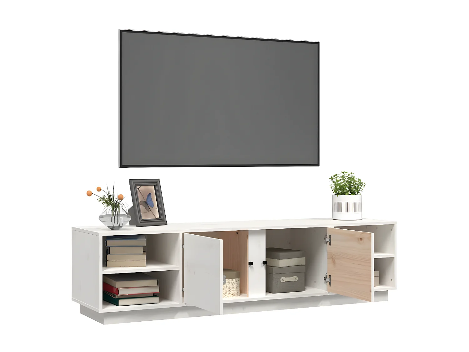TV-Schrank,TV-Möbel Weiß 156x40x40 cm Massivholz Kiefer -gkd466471