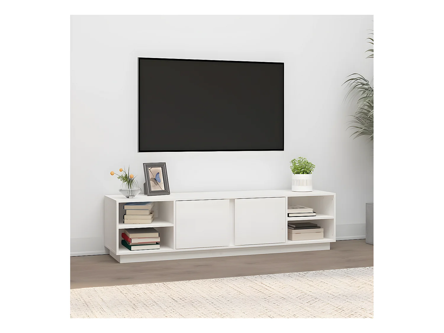 Meuble TV Blanc 156x40x40 cm Bois de pin massif BE22767