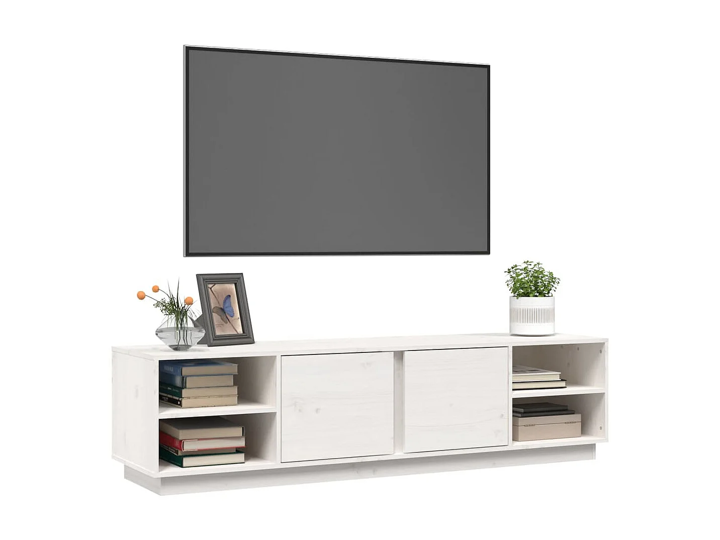 Meuble TV Blanc 156x40x40 cm Bois de pin massif BE22767