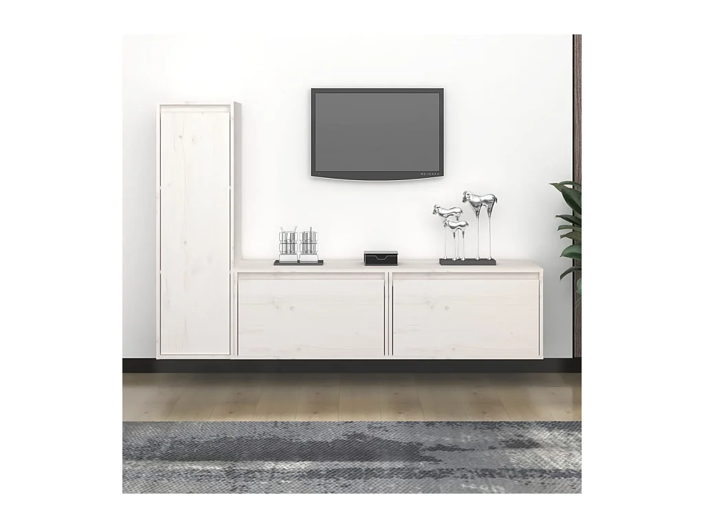 3 pcs Meubles TV Blanc Bois massif de pin BE22198