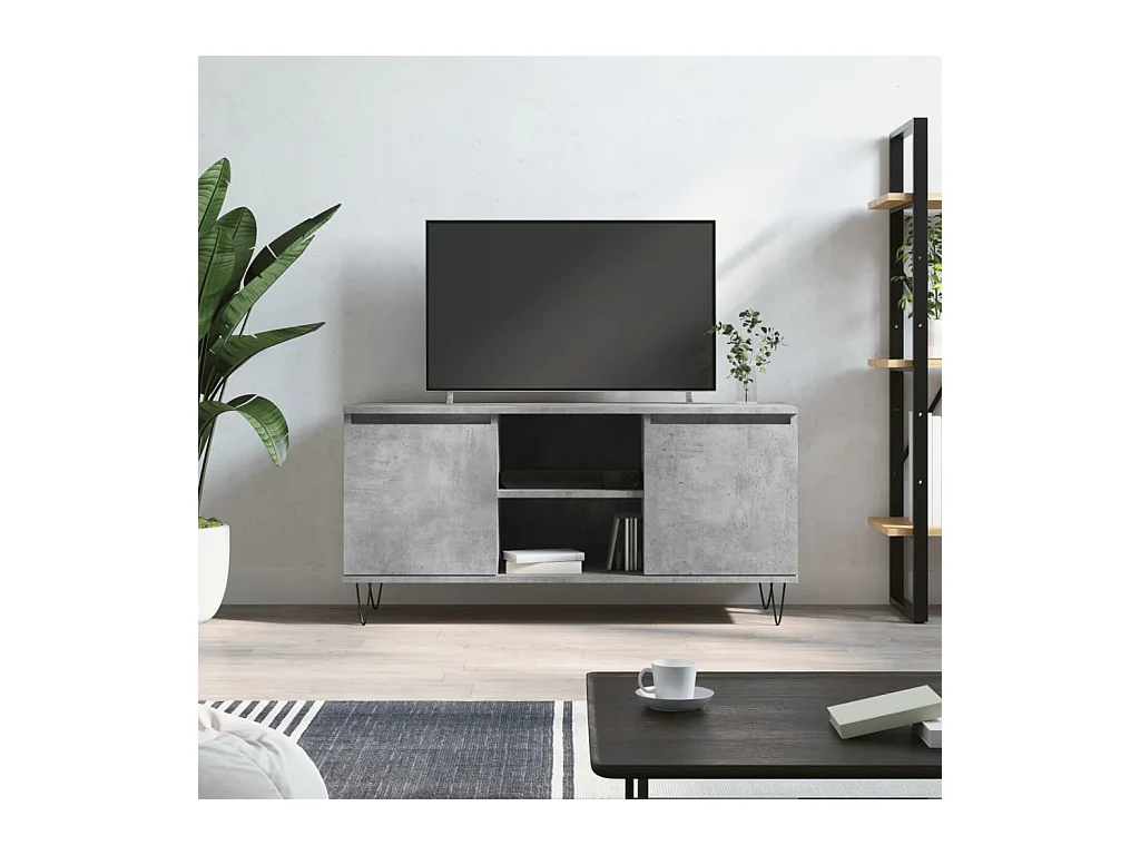 Meuble TV BEis béton 104x35x50 cm bois d'ingénierie BE92626