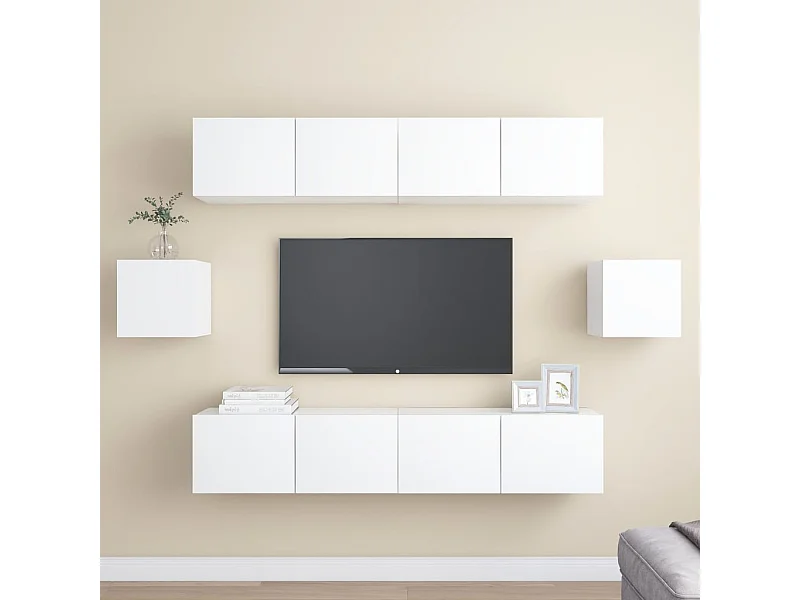 Set de Muebles para TV TV 6 piezas madera de ingeniería blanco ES80560