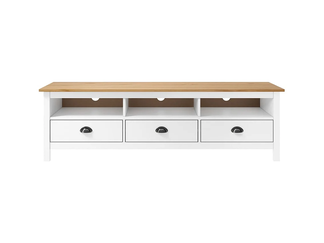 Meuble TV Hill Range Blanc 158x40x47 cm Bois de pin solide BE71818
