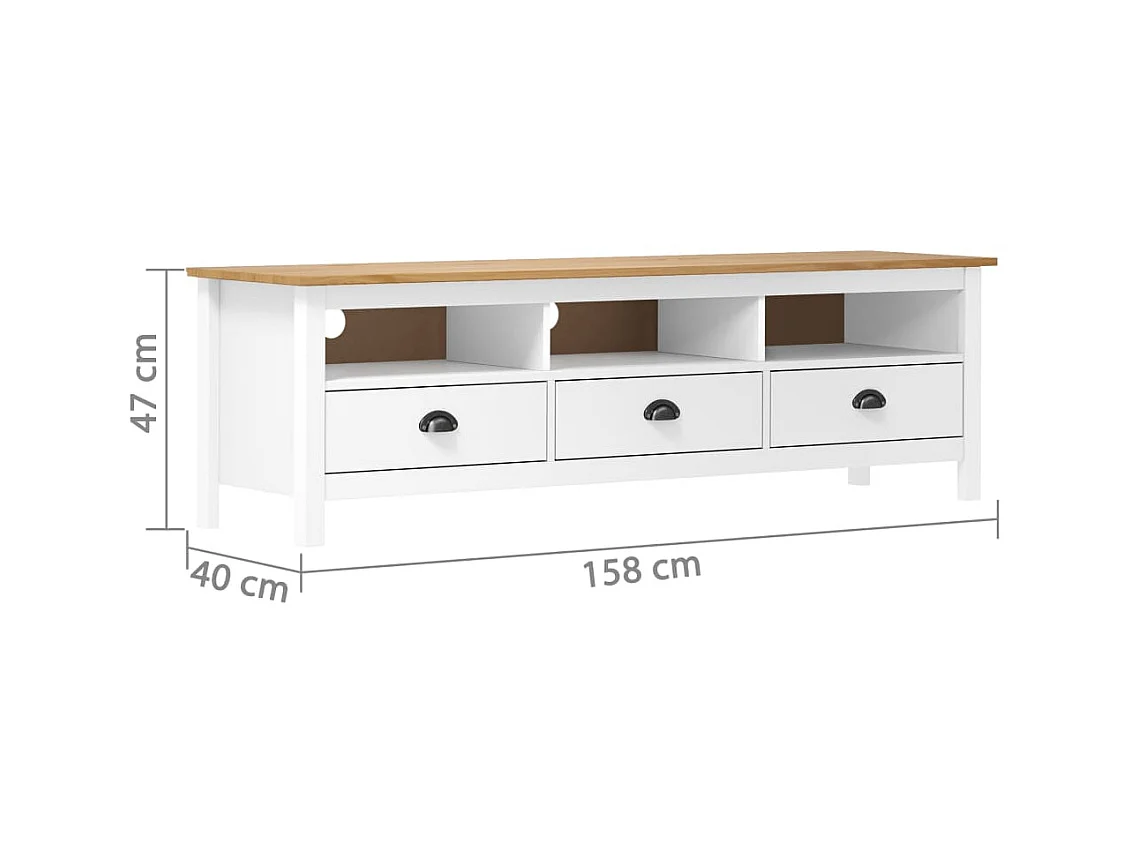 Meuble TV Hill Range Blanc 158x40x47 cm Bois de pin solide BE71818