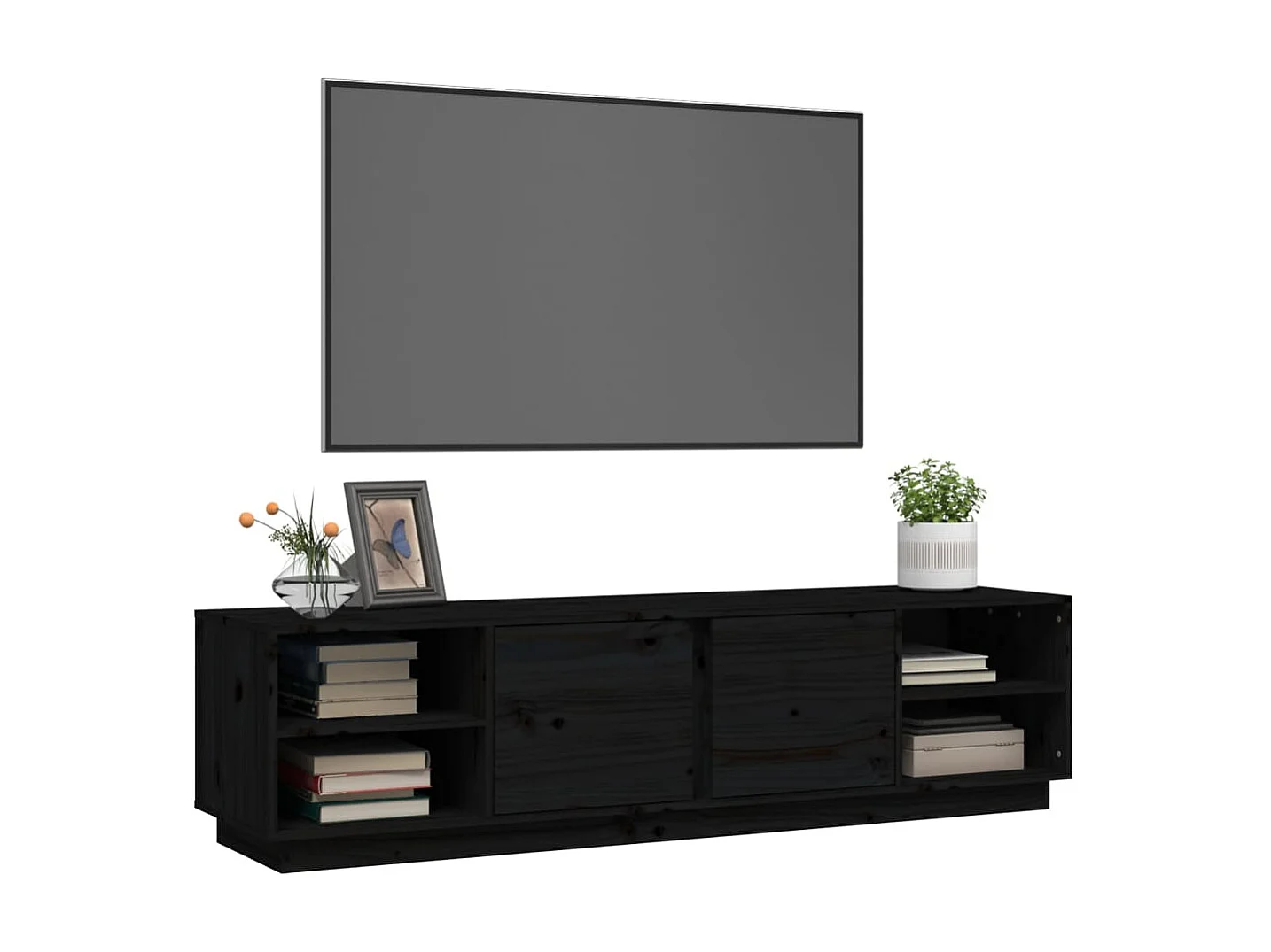 TV-Schrank,TV-Möbel Schwarz 156x40x40 cm Massivholz Kiefer -gkd845764