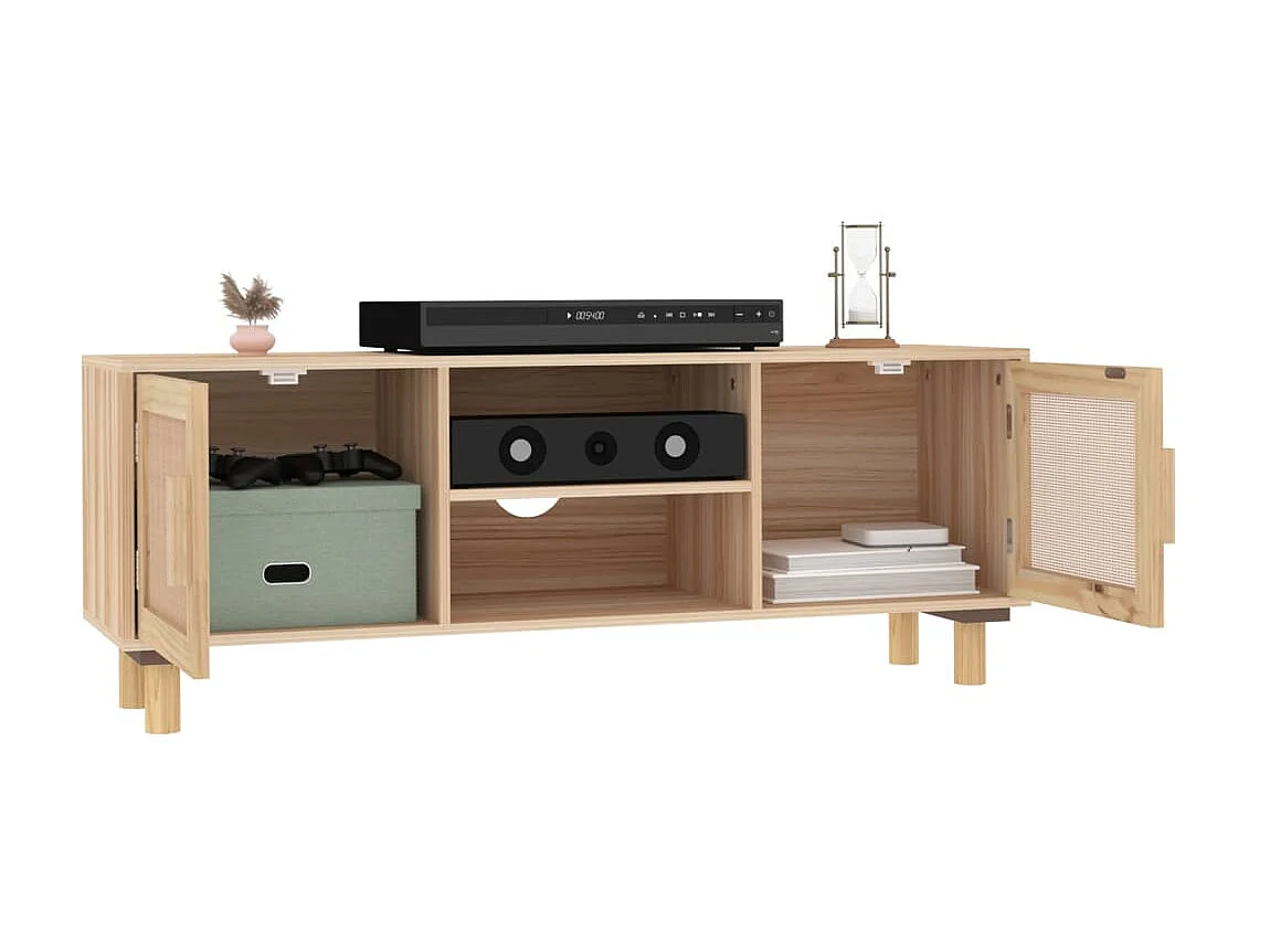 TV-Schrank,TV-Möbel Braun 105x30x40 cm Massivholz Kiefer Natur-Rattan -gkd776576