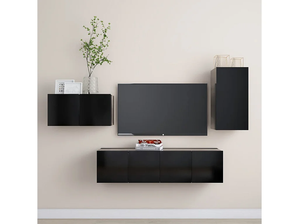 Meubles TV 4 pcs Noir Aggloméré BE84538