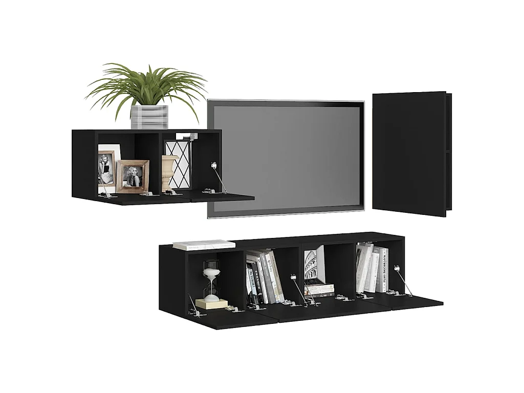Meubles TV 4 pcs Noir Aggloméré BE84538