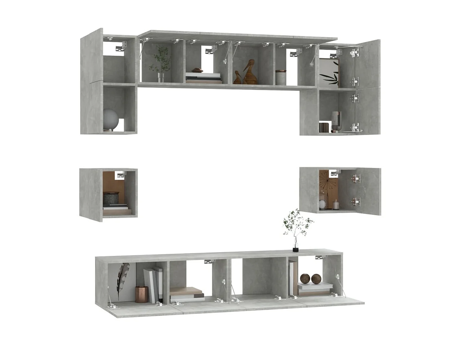 Set Mobili Porta TV | Armadietti TV 8pz Grigio Cemento in Legno Multistrato