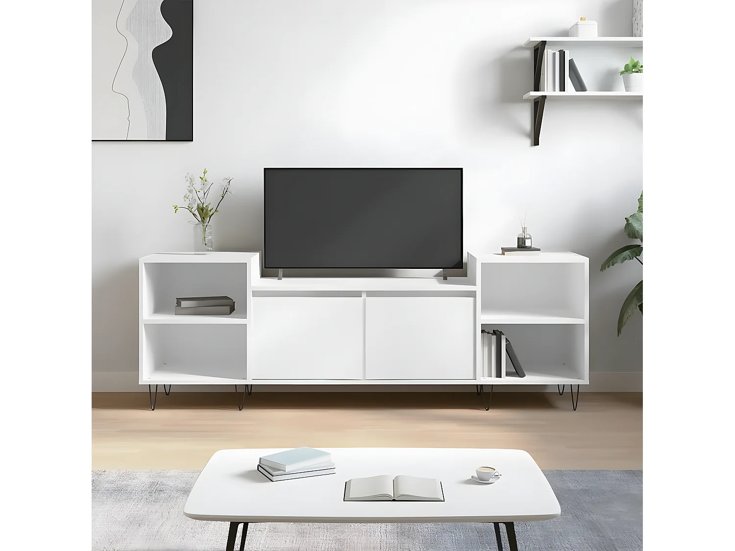 Mueble para TV madera contrachapada blanco 160x35x55 cm ES13372