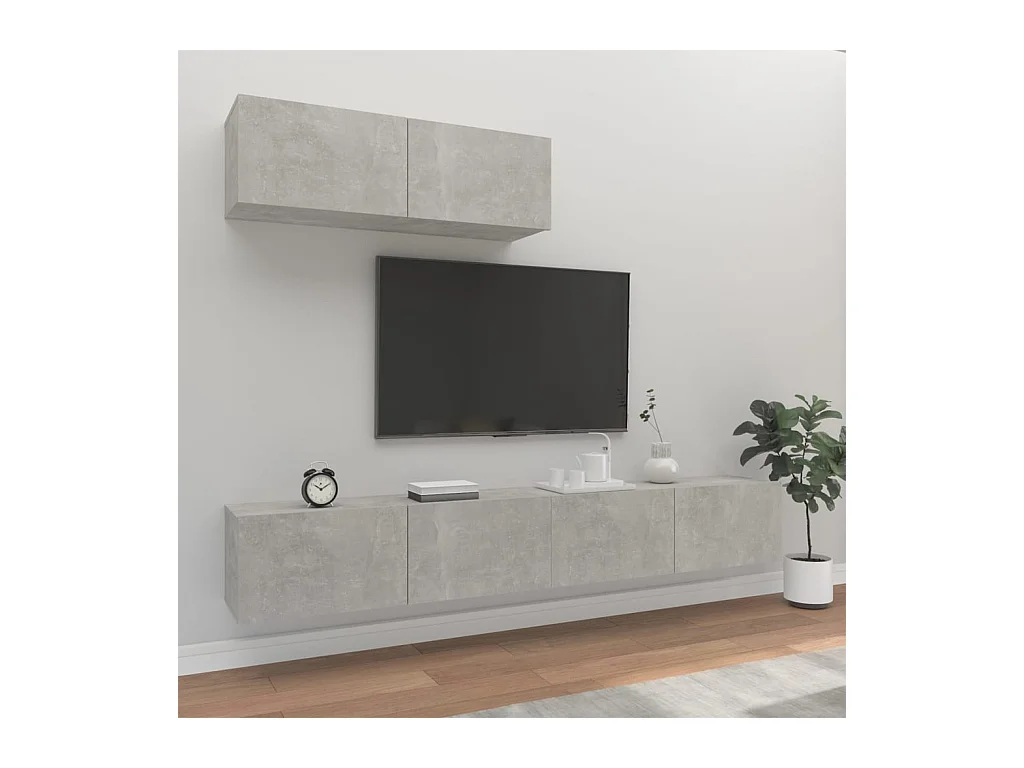 Meubles TV 3 pcs BEis béton Bois d'ingénierie BE68047