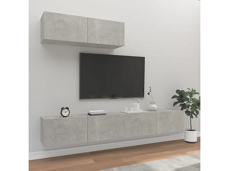 3-tlg. TV-Schrank-Set,TV-Möbel Betongrau Holzwerkstoff -gkd203086