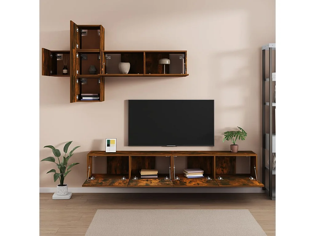 7-tlg. TV-Schrank-Set,TV-Möbel Räuchereiche Holzwerkstoff -gkd349325