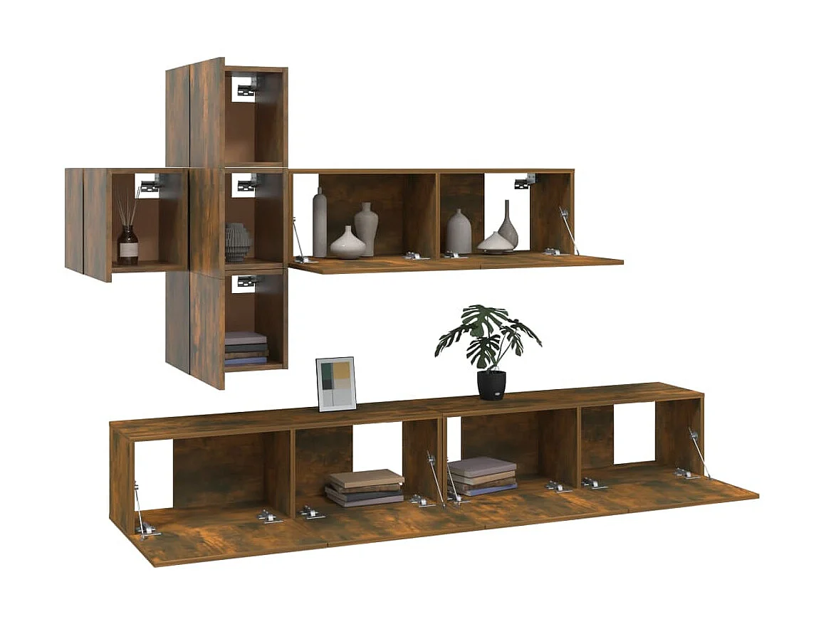 7-tlg. TV-Schrank-Set,TV-Möbel Räuchereiche Holzwerkstoff -gkd349325