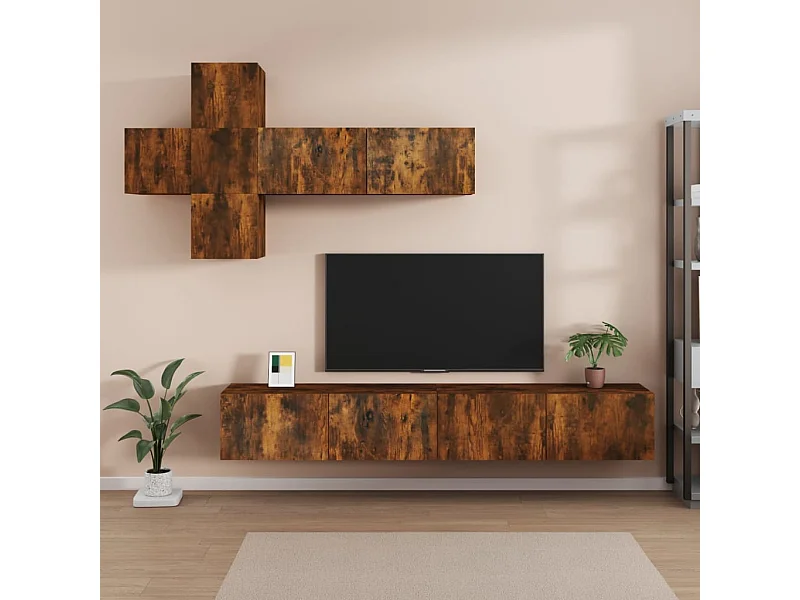 7-tlg. TV-Schrank-Set,TV-Möbel Räuchereiche Holzwerkstoff -gkd349325