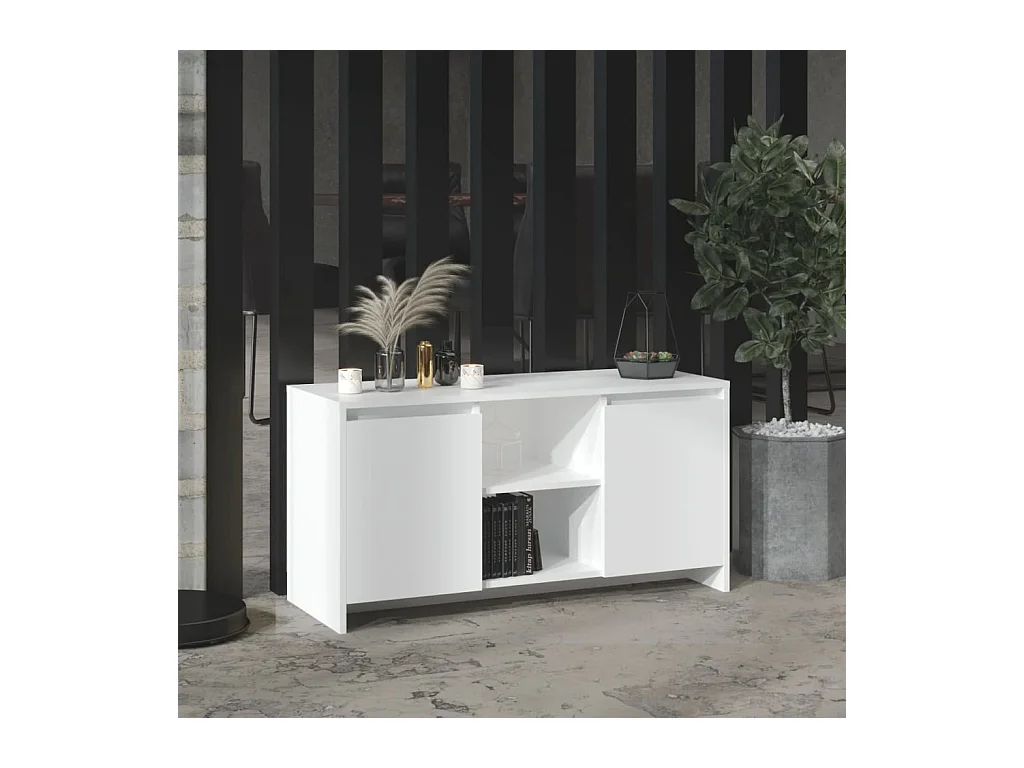 Meuble TV Blanc 102x37,5x52,5 cm Aggloméré BE44488